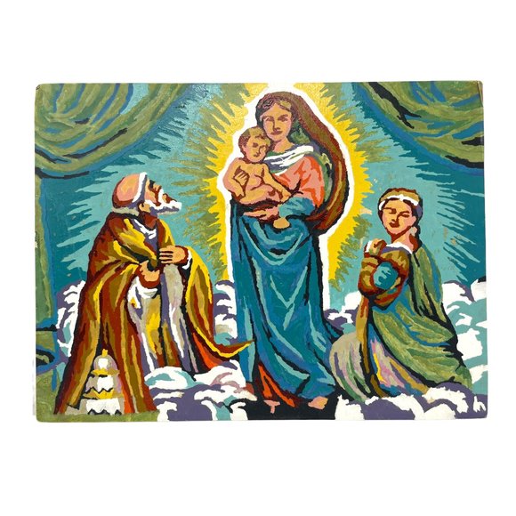Vintage Paint by Numbers Wall Art Jesus Mother Mary Madonna 50s 60s Religious - Picture 1 of 3